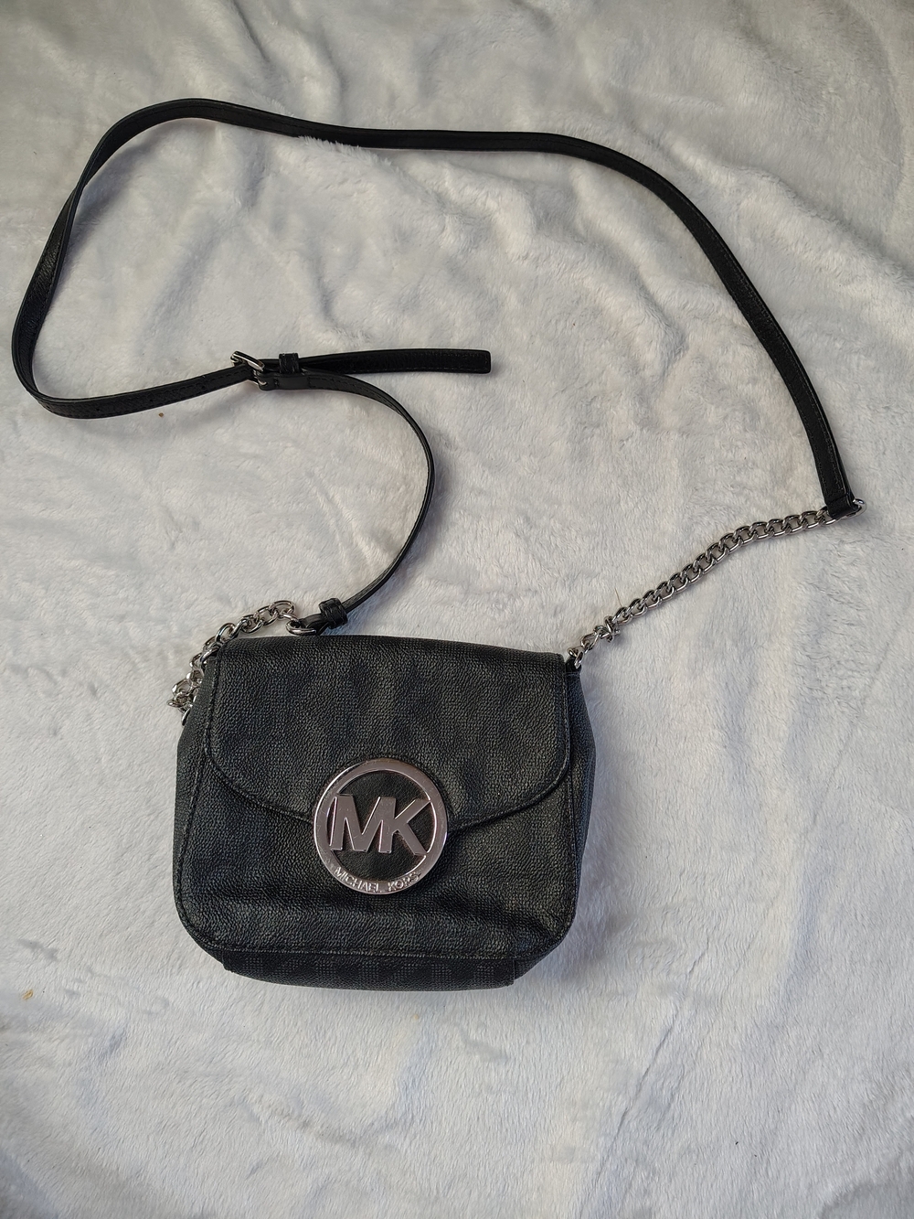 Michael Kors Copy . Black Crossbody with Silver MK Logo
